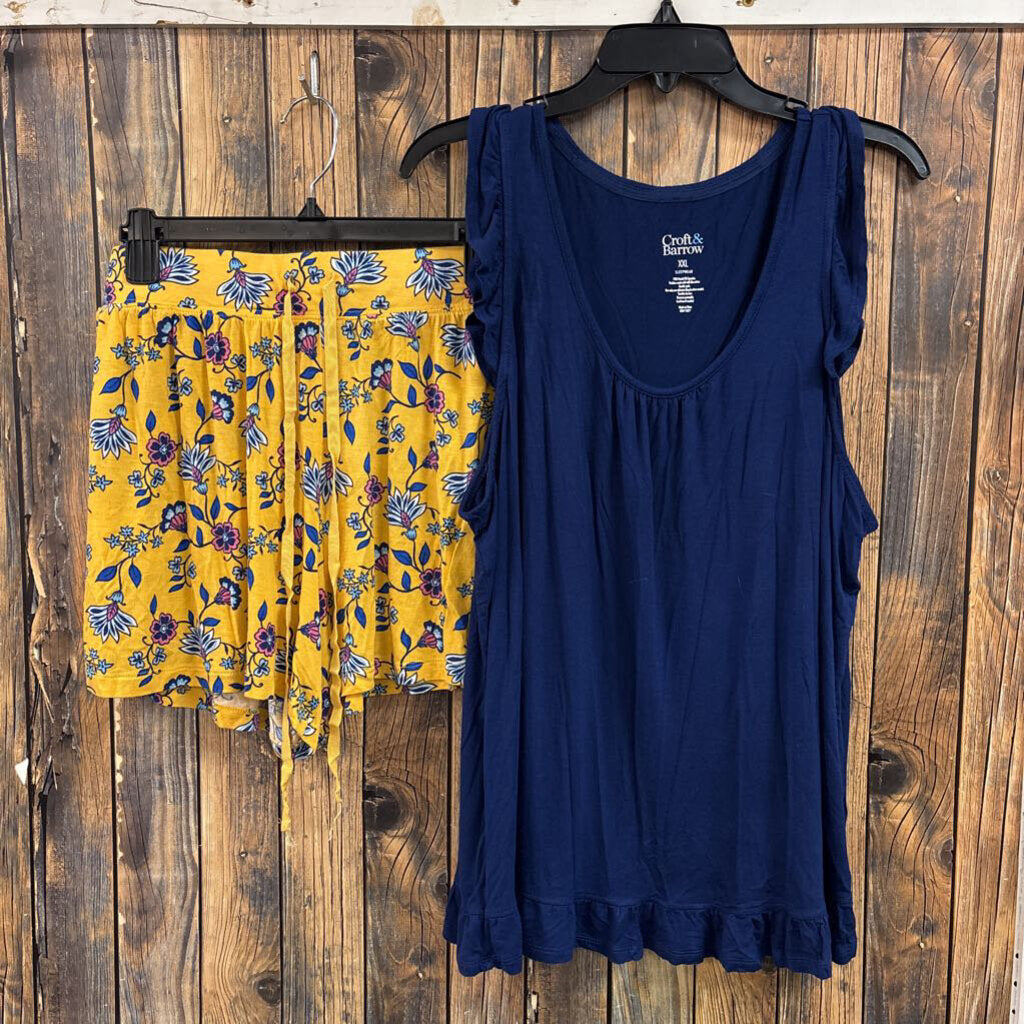 Croft&Barrow Yellow and Navy PJ Set, Women's XXL