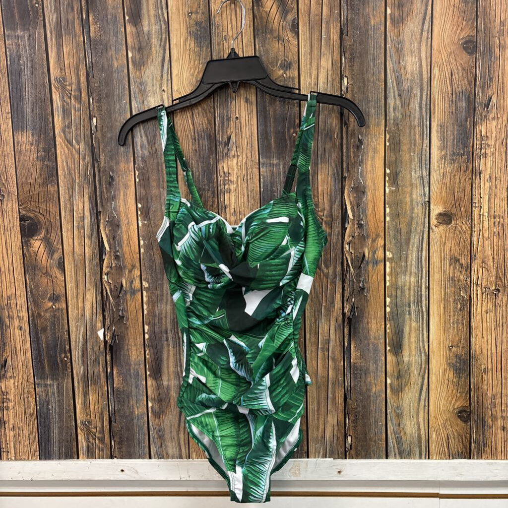 Palm Leaf One Piece Swim Suit, Women's M