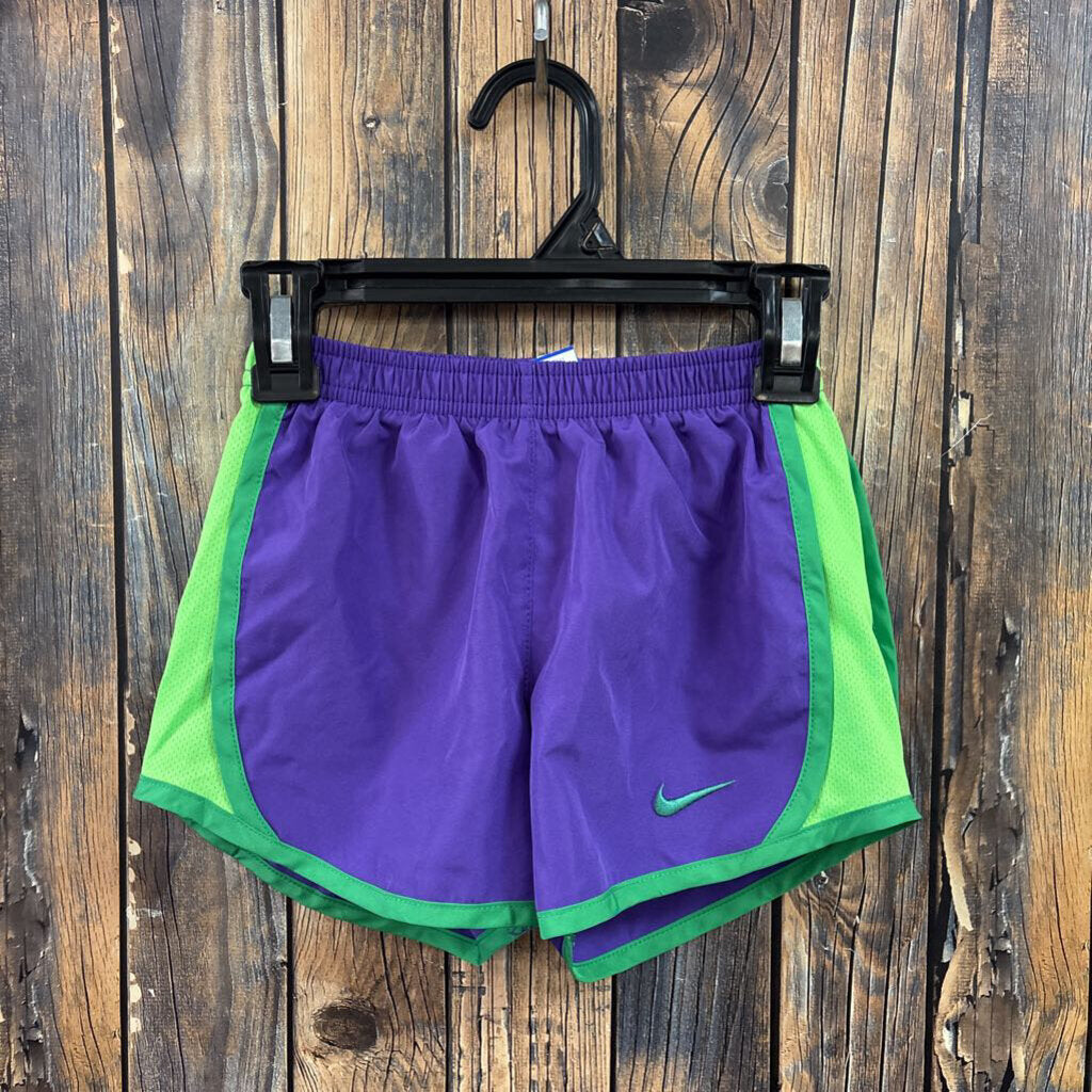 Nike purple and lime shorts girls size 4-5 years