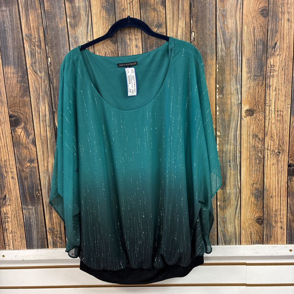 Sara Michelle Green Sparkly Top, Womens 2X