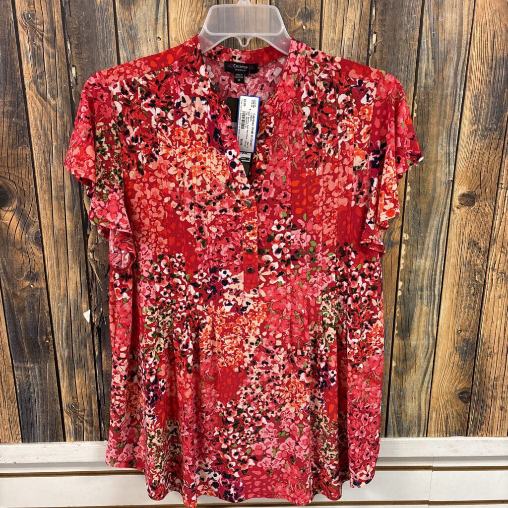 NWT Buttery Soft Red Floral Top, Womens 1X