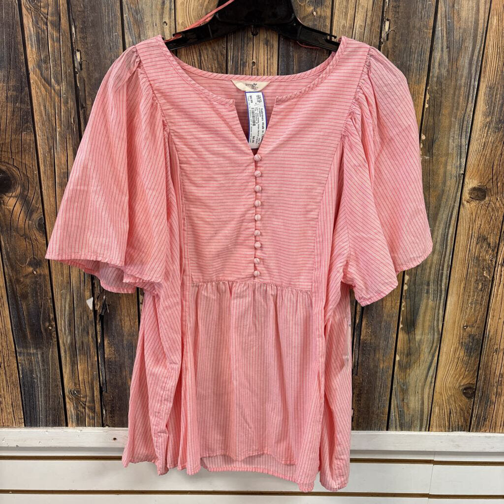 NWT Pink/White Stripe Button Top, Womens 1X