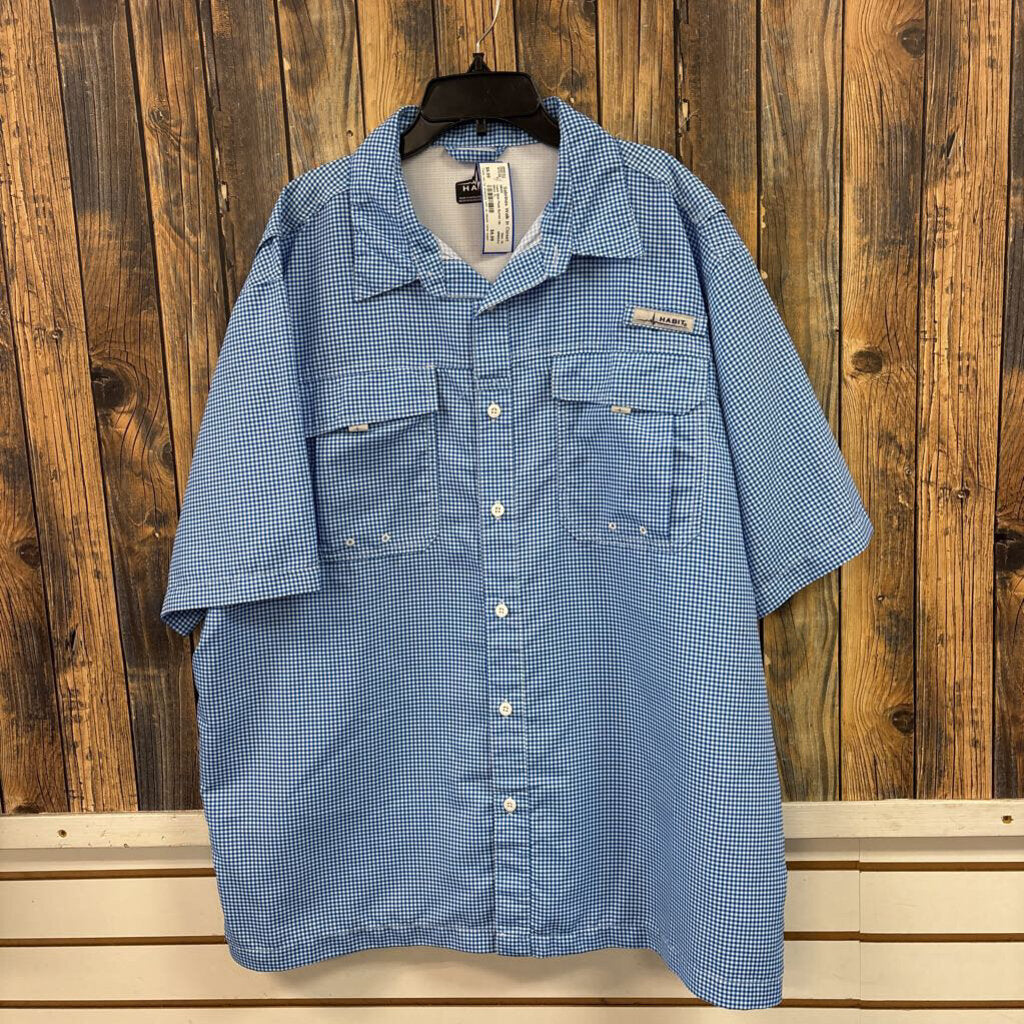 Habit Blue Plaid Button Up, Mens XL