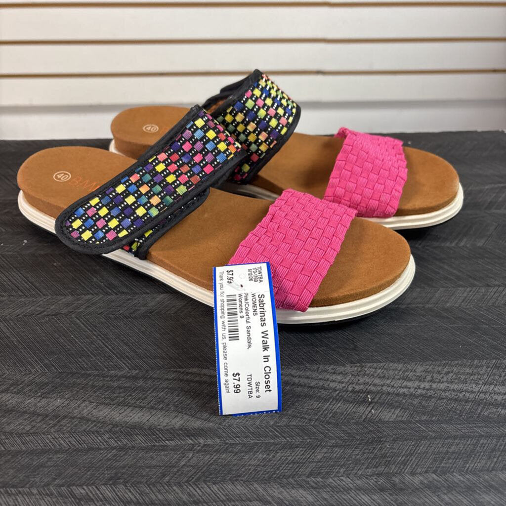 Pink/Colorful Sandals, Womens 9
