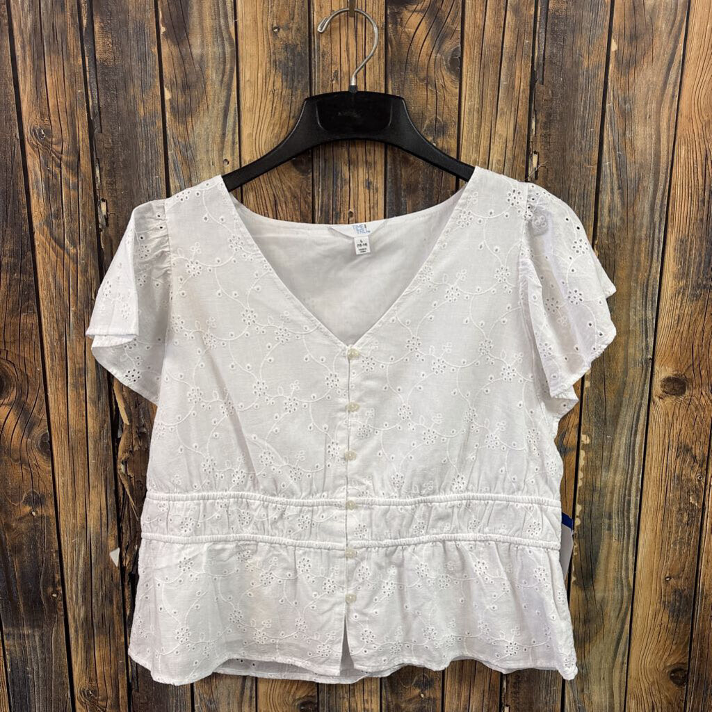 NWT White Eyelet Top, Womens L