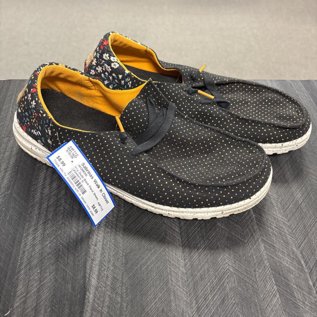 Hey Dude Black Floral Shoes, Women's 11