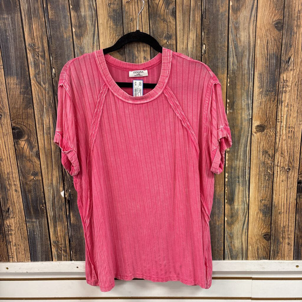Zenana Pink Soft Ribbed Top, Womens L/XL