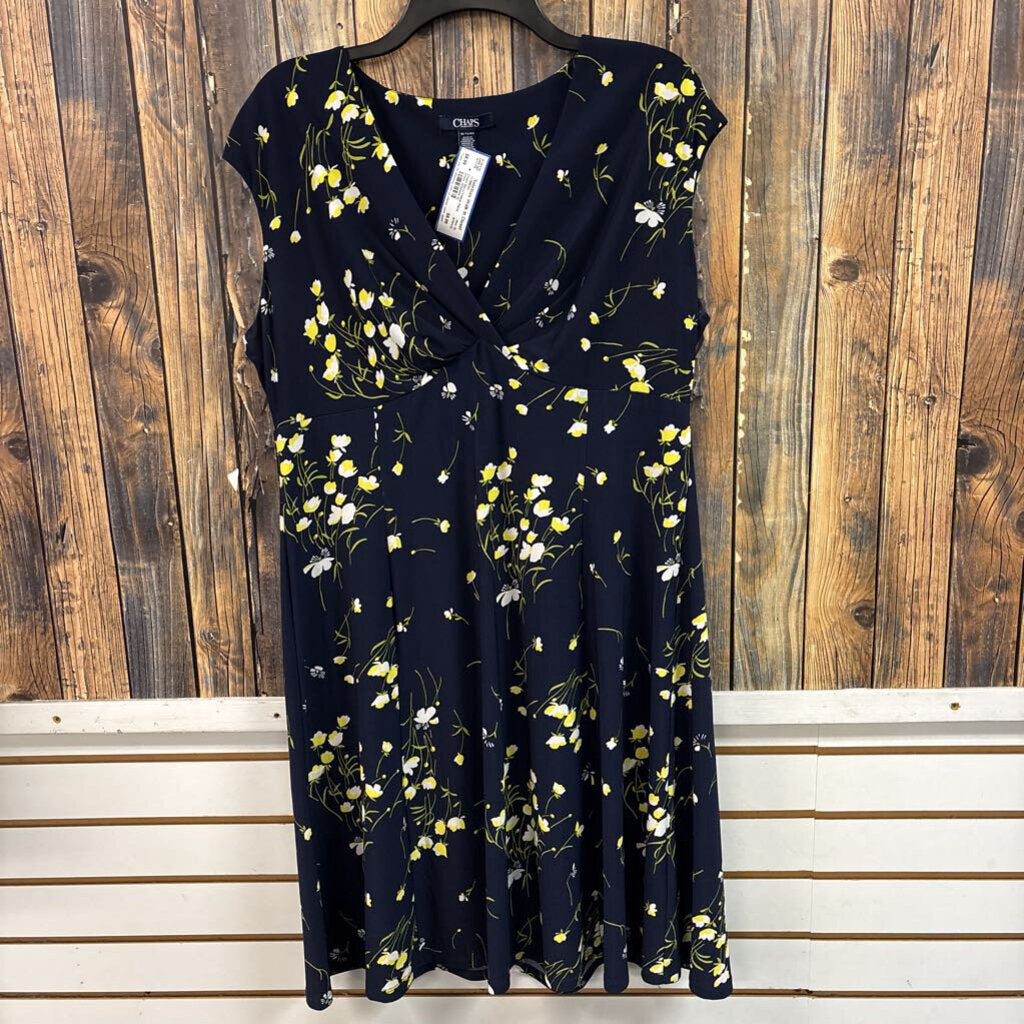 Chaps Navy/Yellow Floral Dress, Womens XL