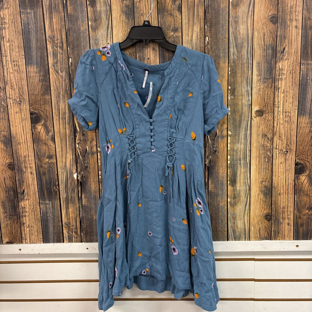Free People Blue Floral Dress, Womens 8
