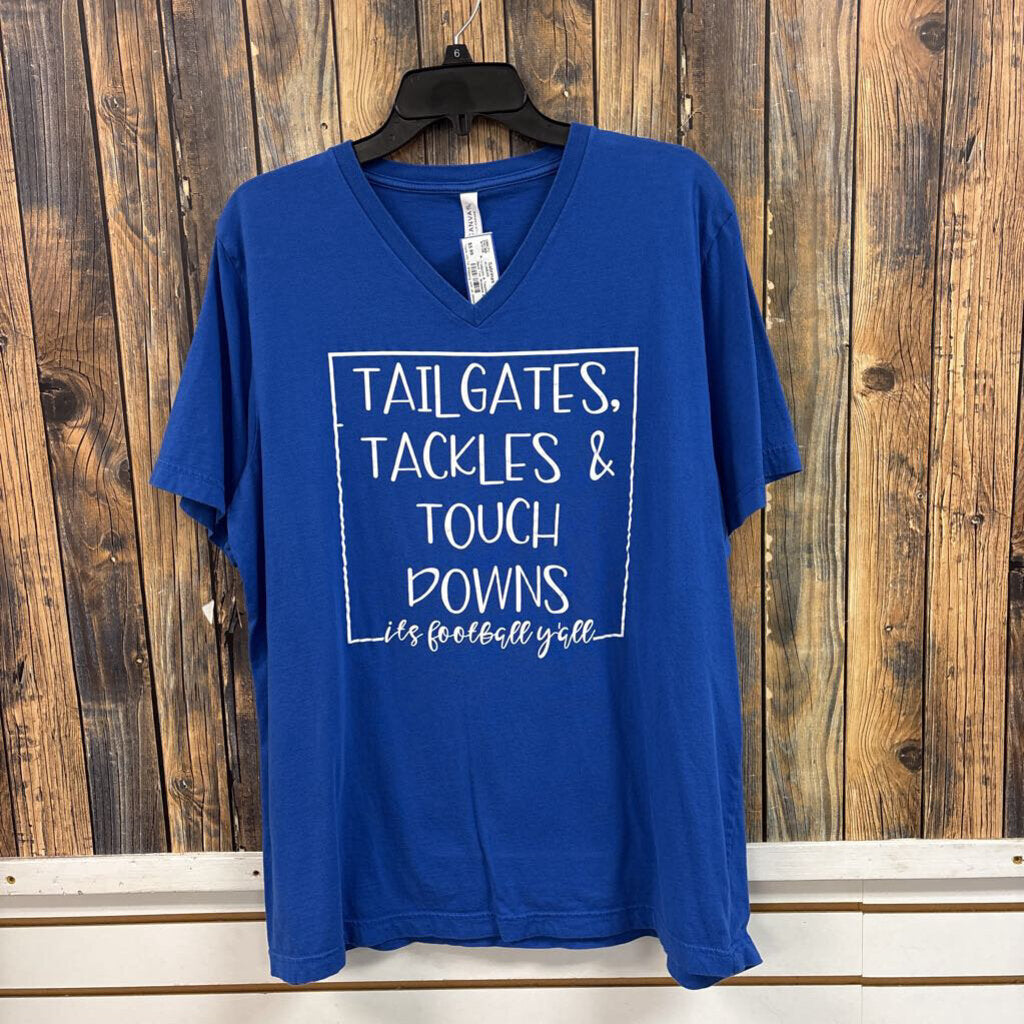 Tailgates & Touchdowns V-Neck Tee, Womens XL