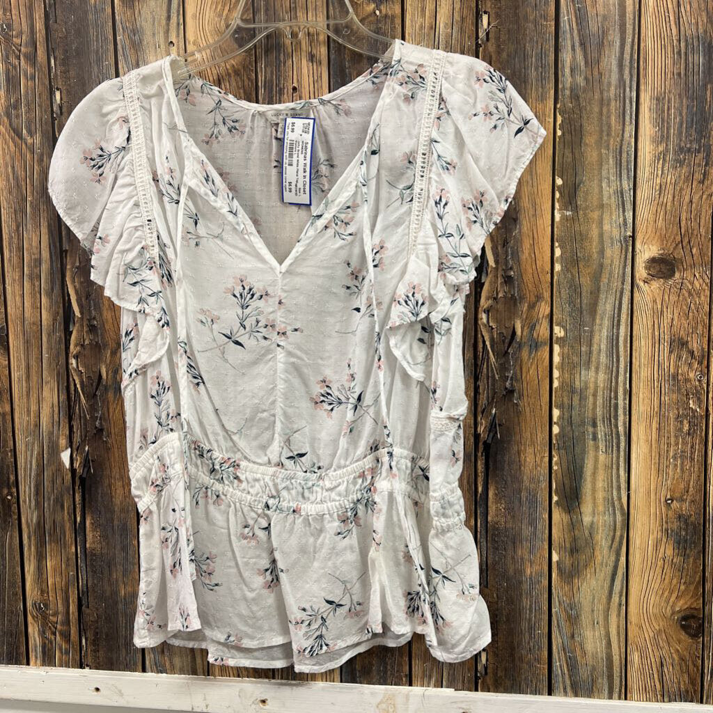 Lucky Brand White Floral Top, Womens L