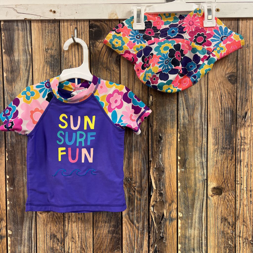 3 PC Sun Surf Fun Swimsuit, Girls 3T