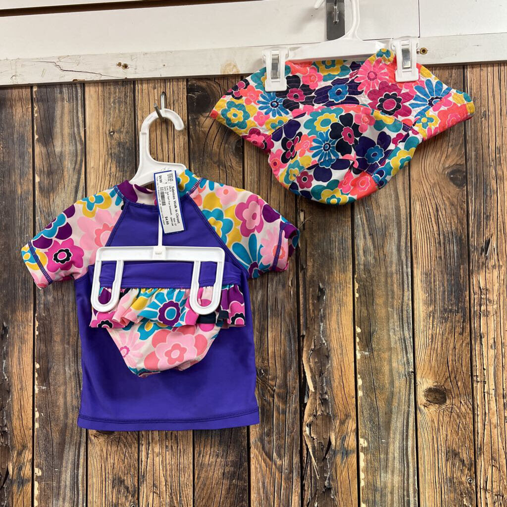 3 PC Sun Surf Fun Swimsuit, Girls 3T