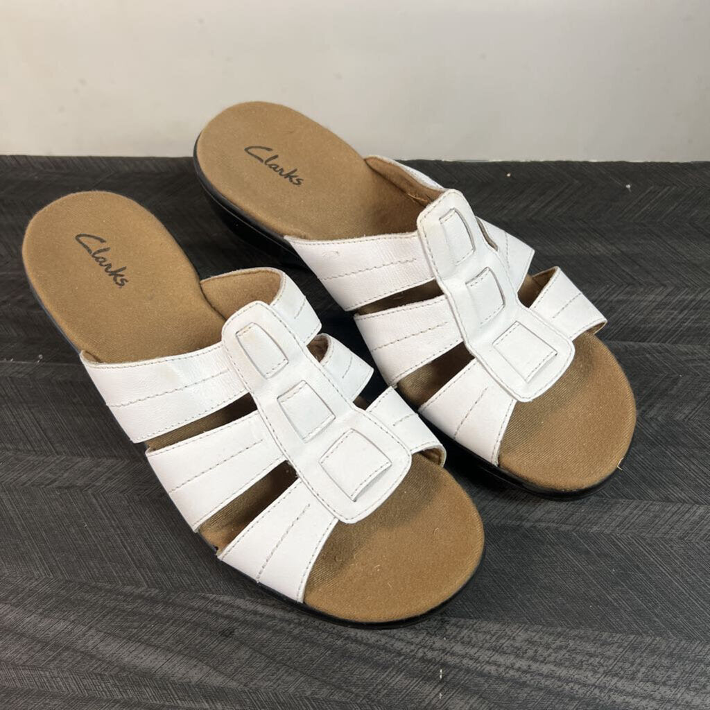 Clarks White Sandals, Womens 7.5