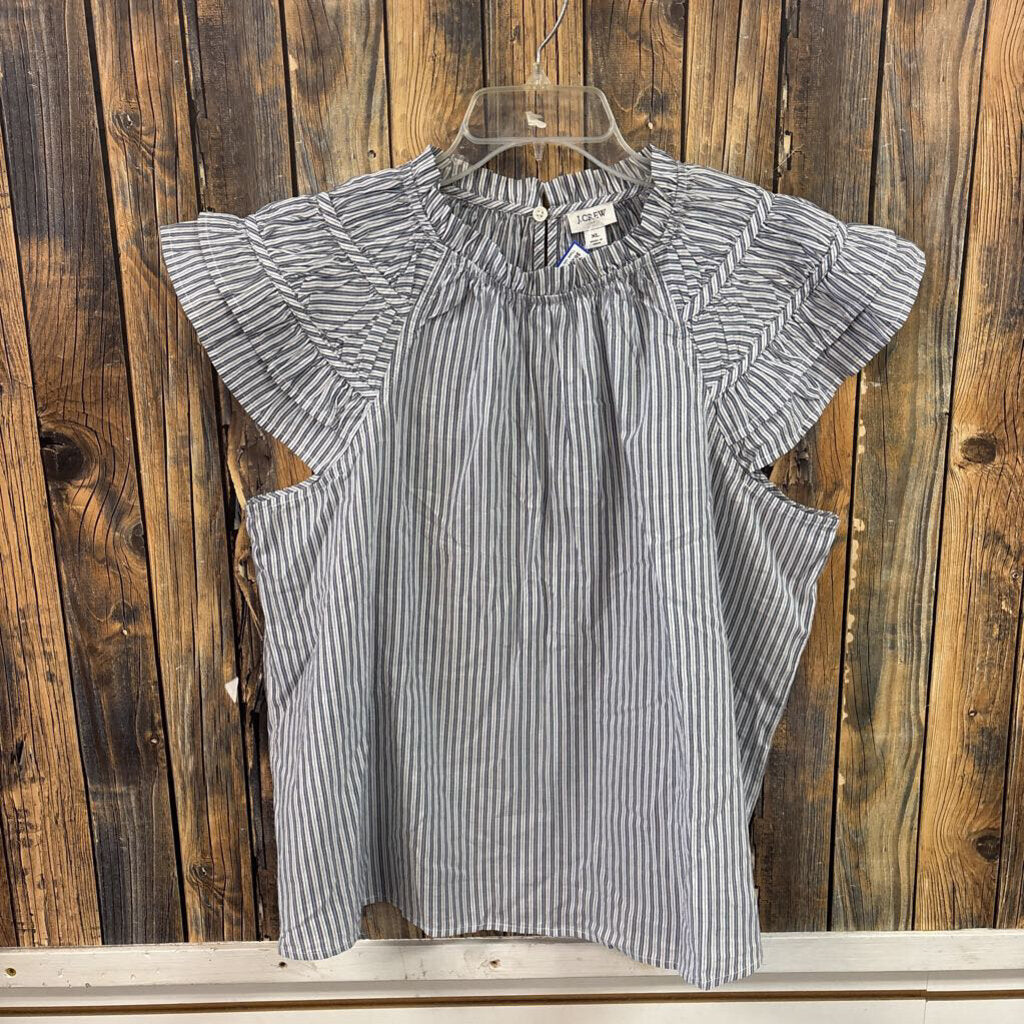NWT J. Crew Stripe Ruffle Sleeve Top, Womens XL