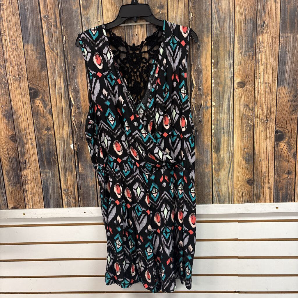 NWT Black/Colorful Aztec Romper, Womens XL