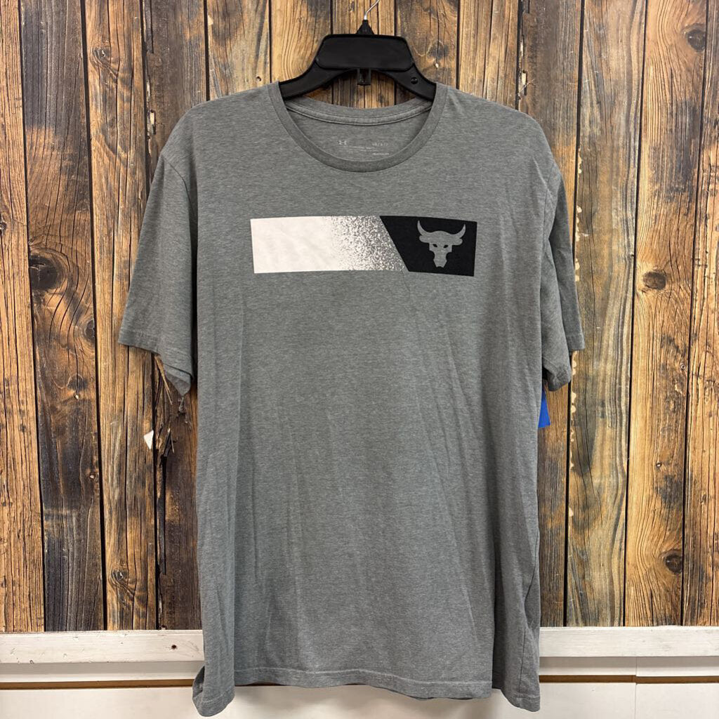 Under Armour Grey/White/Black Tee, Mens L