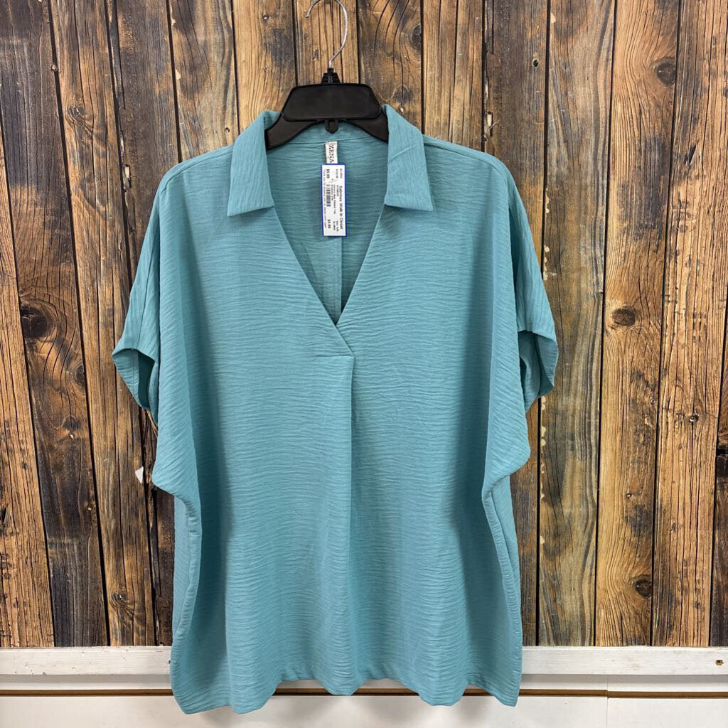 Zenana Blue Ribbed Top, Womens S/M