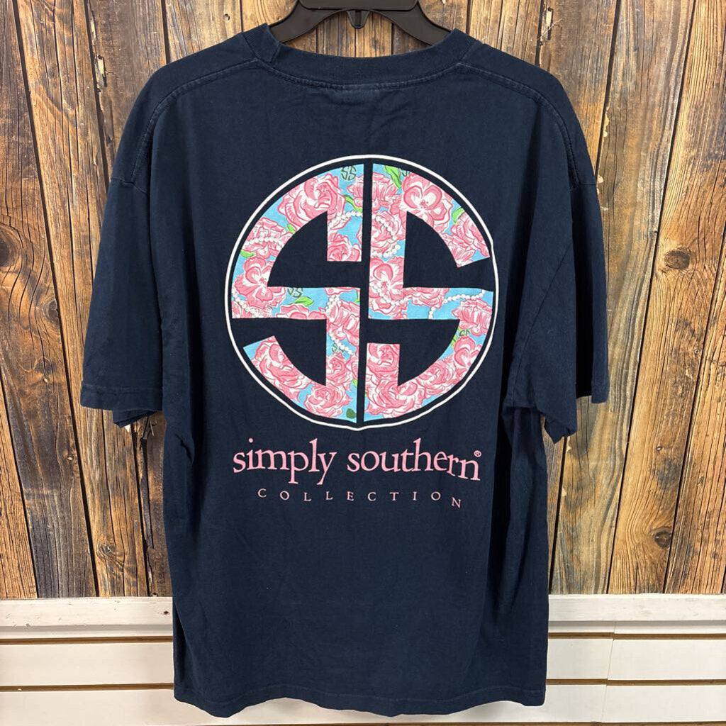 Simply Southern Navy/Pink Tee, Womens XL