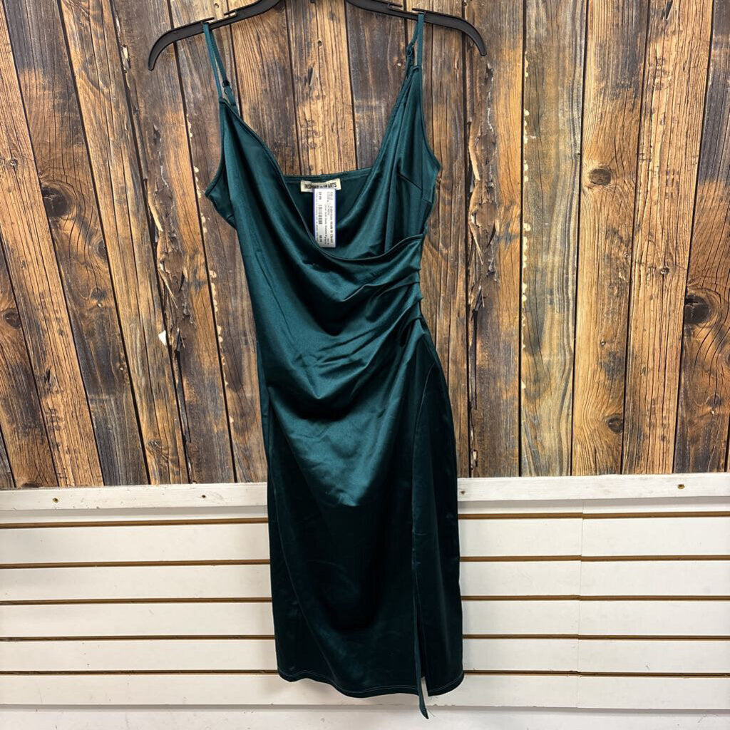 Green Satin Dress, Womens M