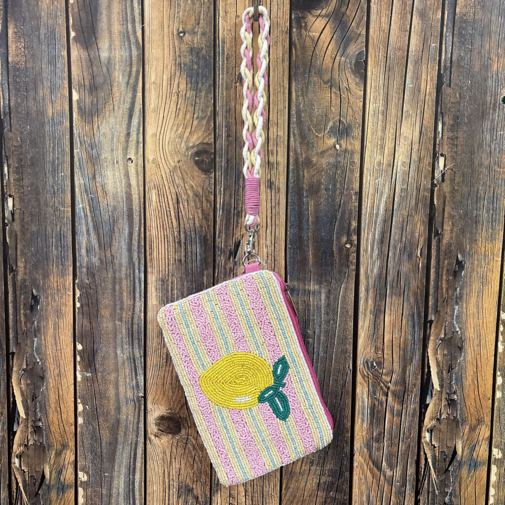 Beaded Lemon Pouch, 8x5in