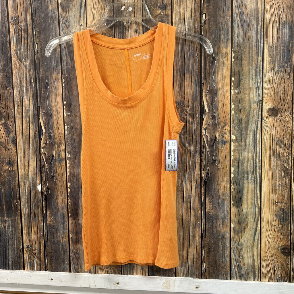 Aerie Orange Ribbed Tank, Womens S