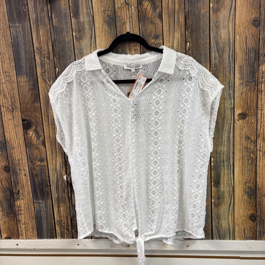 NWT White Eyelet Top, Womens L