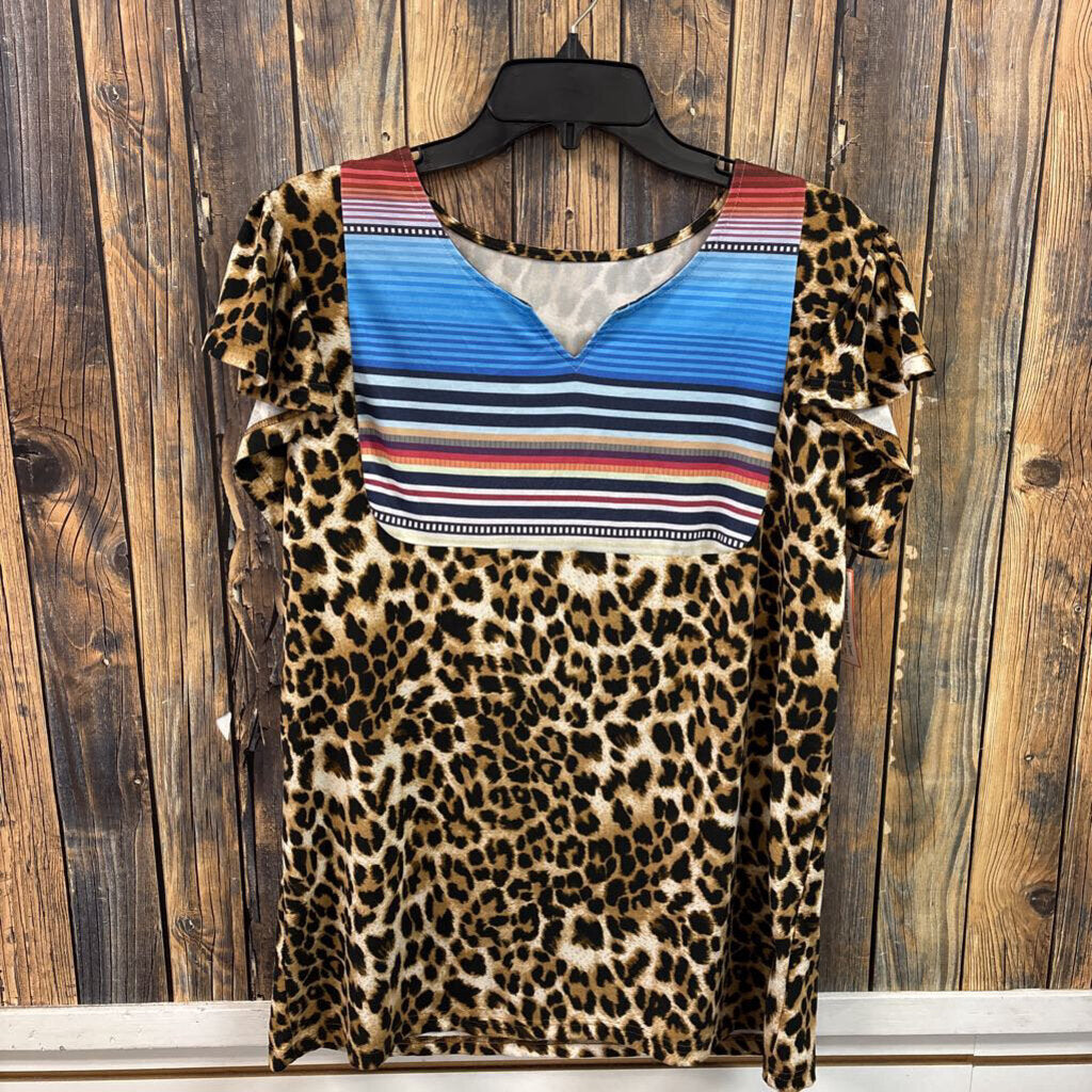 Animal Print Colorful Top, Womens L