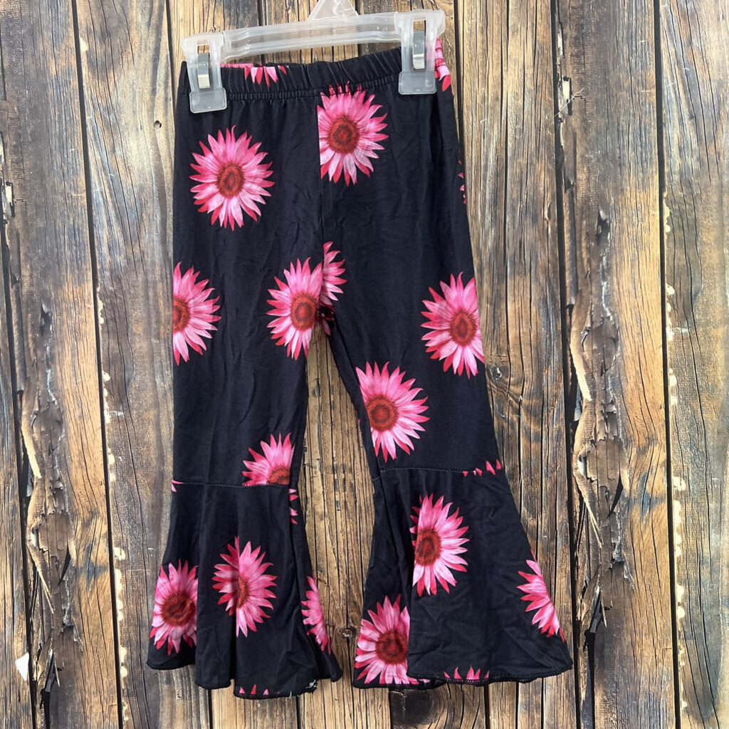 Black/Pink Sunflower Pants, Girls 2T