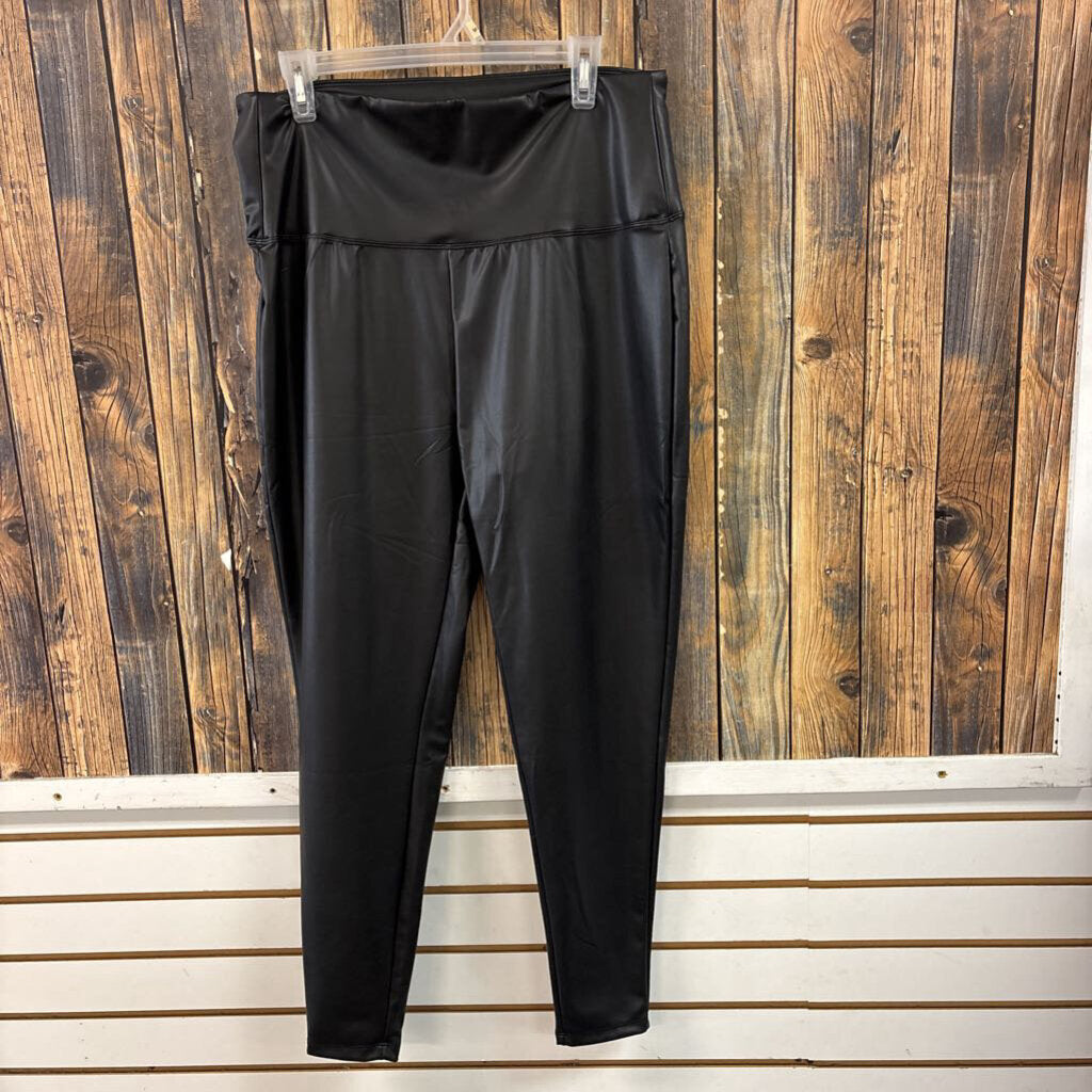 NWT Zenana Black Faux Leather Leggings, Womens 2X