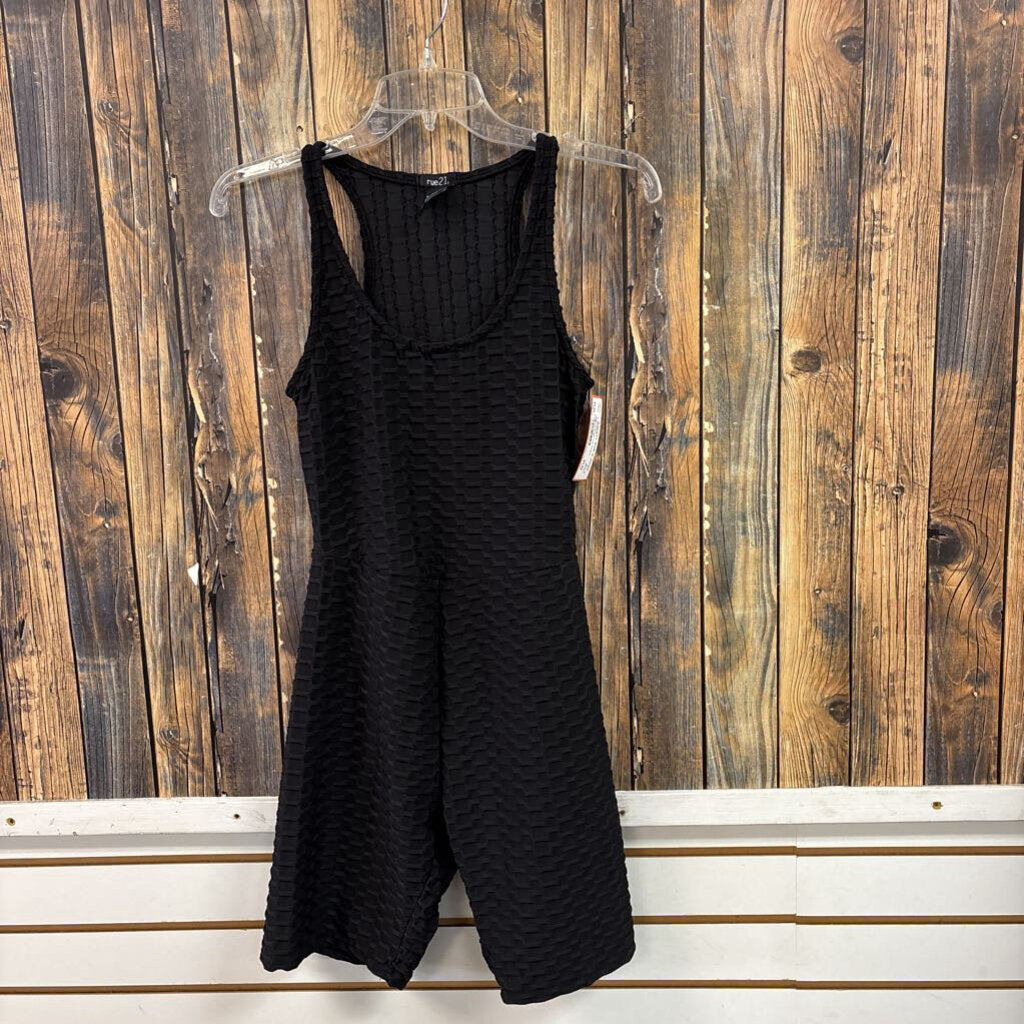Black Waffle Knit Romper, Womens M