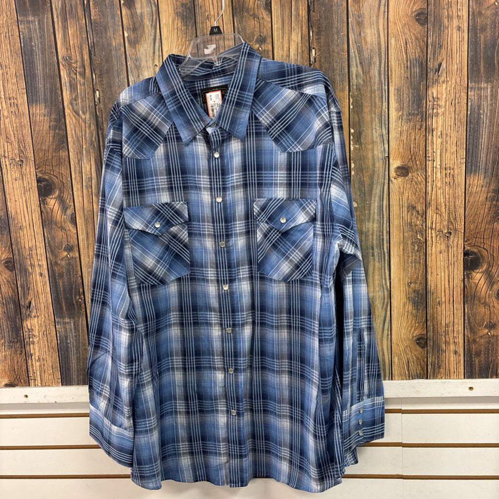 Blue Plaid Pearl Snap Top, Mens 2X