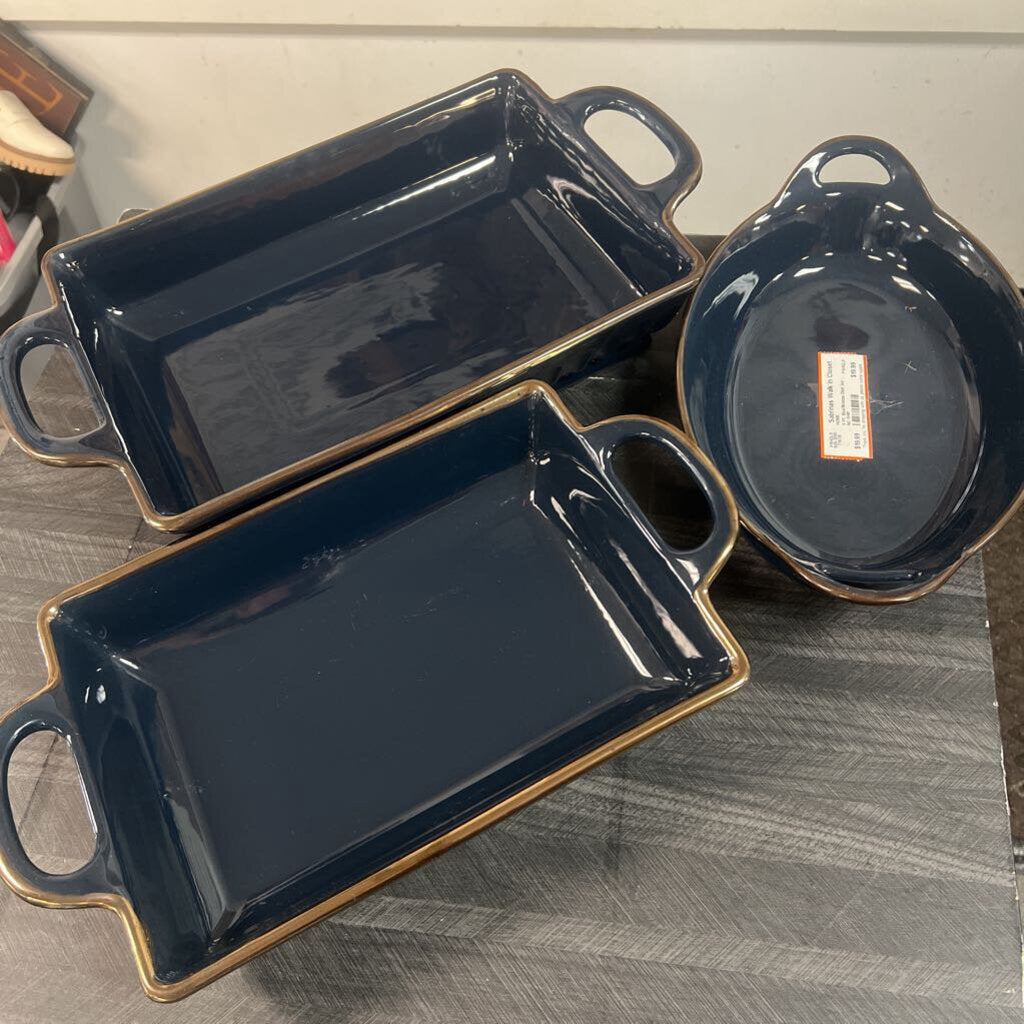 3 PC Blue/Bronze Dish Set - NO SHIP