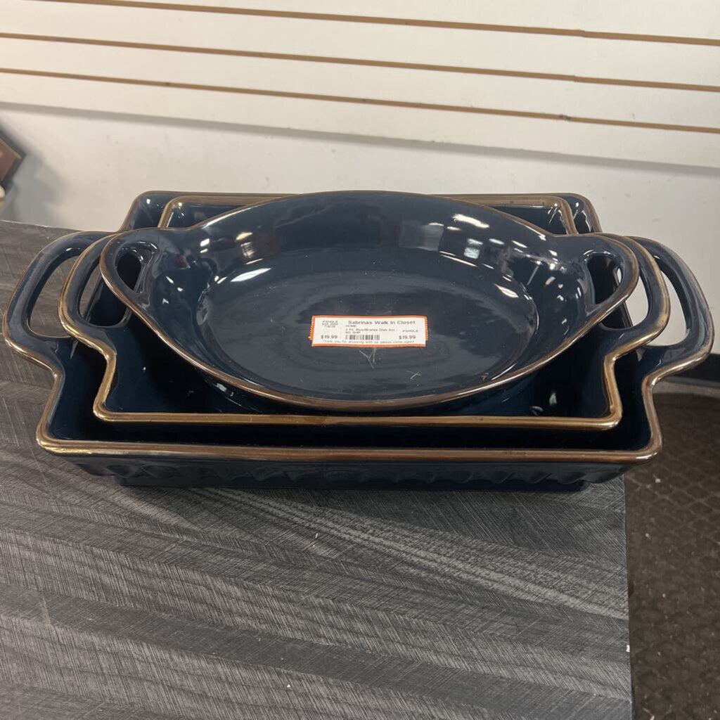 3 PC Blue/Bronze Dish Set - NO SHIP