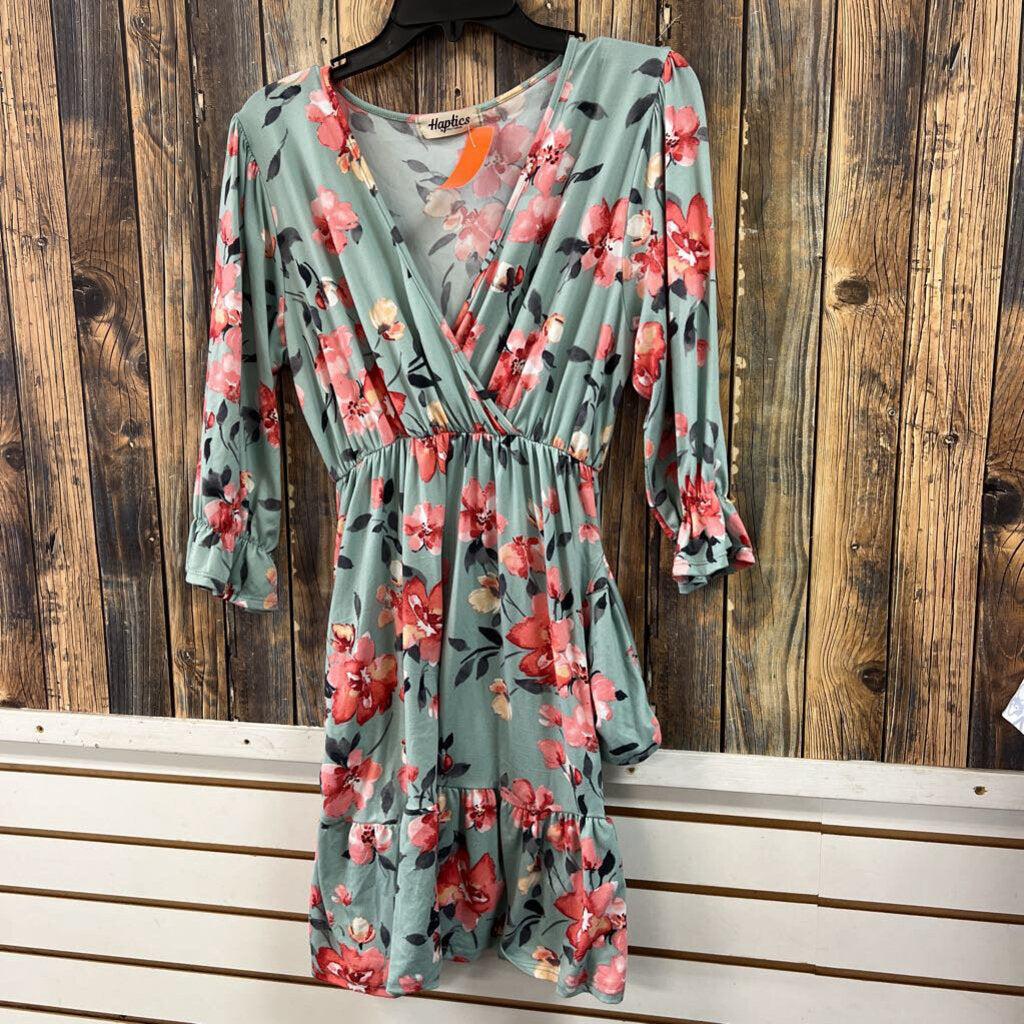Haptics Teal Buttery Soft Floral Dress, Womens L