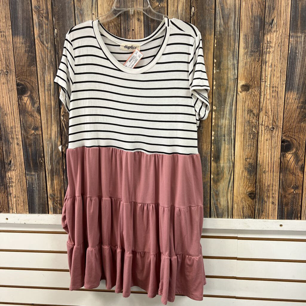 Haptics Stripe Ruffle Dress, Womens L