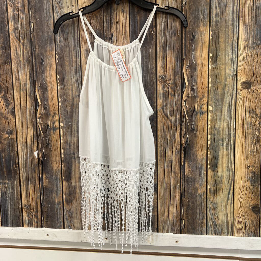 White Sheer Crochet Tank, Womens S