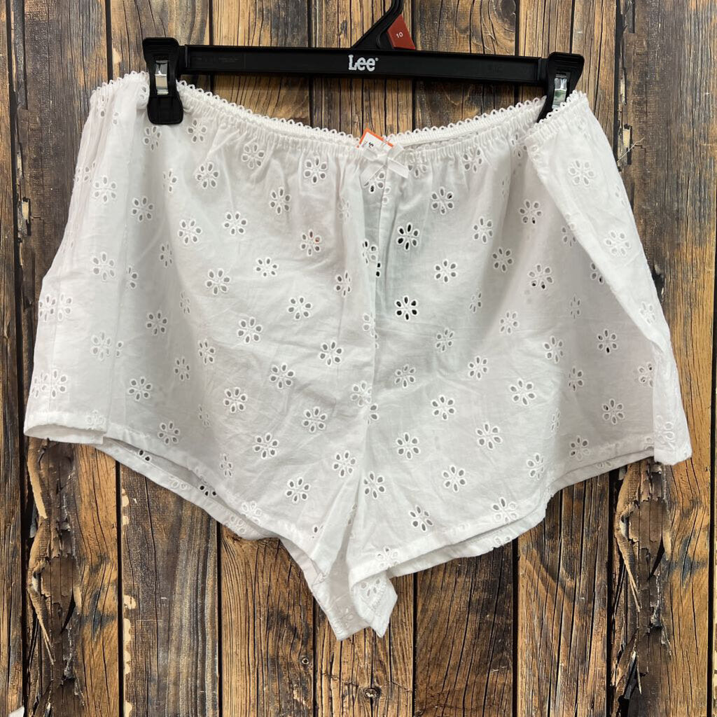 NWT White Eyelet Sleep Shorts, Womens L