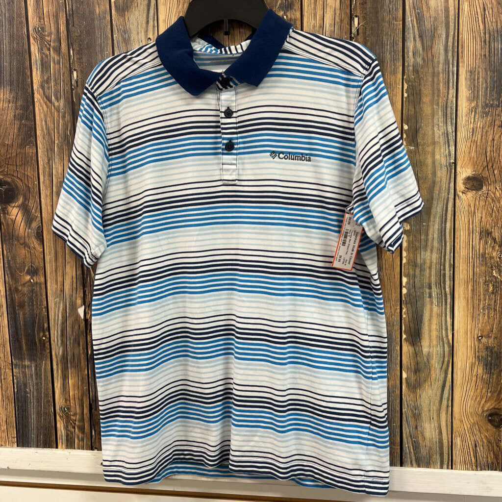 Columbia Blue Striped Polo, Mens M