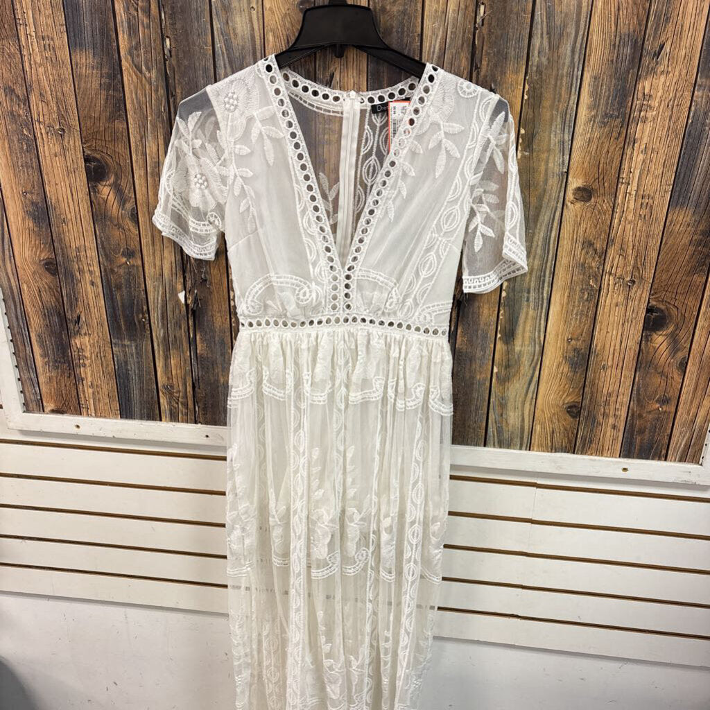 NWT Dress Day White Sheer Dress, Womens M