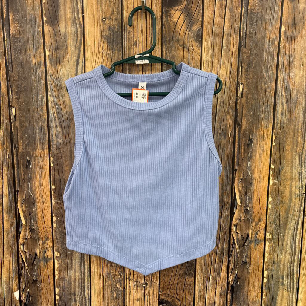 Zenana Blue Ribbed Tank, Womens M