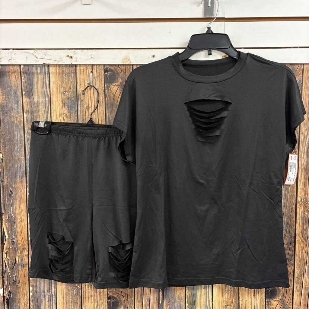 Black Biker Shorts Set, Women's Small