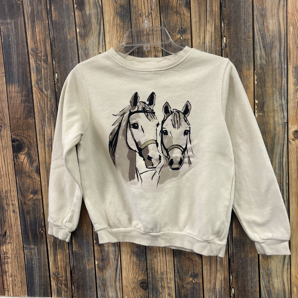 H&M Cream Horse Sweatshirt Girl's Size 8-10