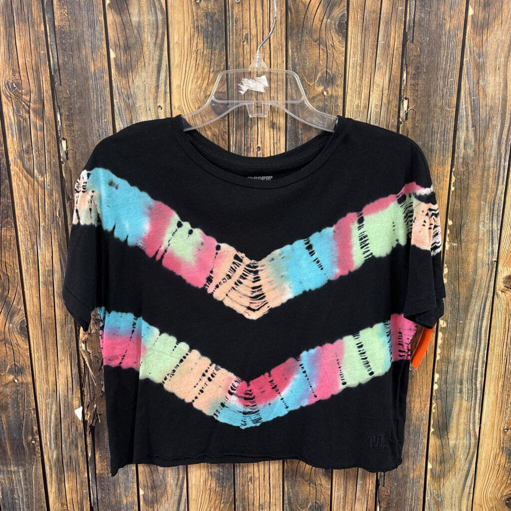 PINK Tie Dye Black Crop Top, Womens XS