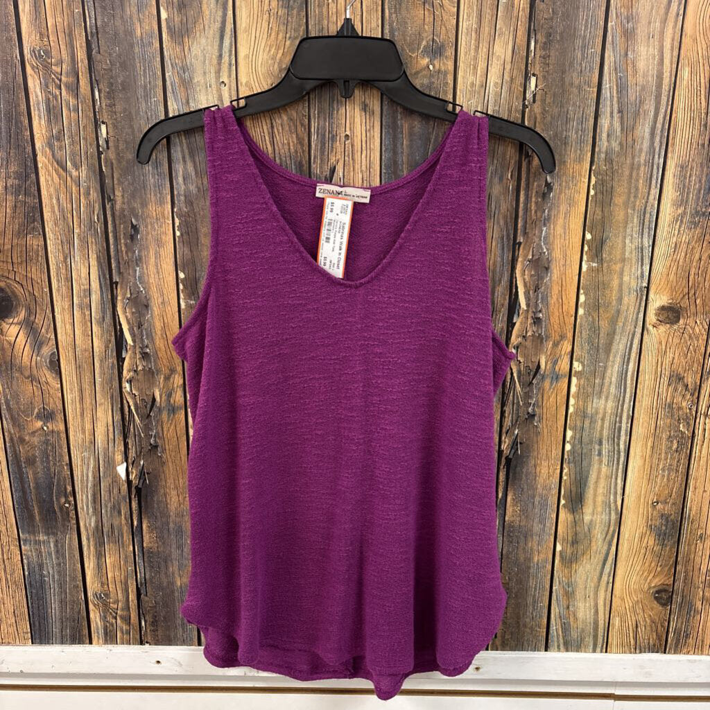 Zenana Purple Knit Tank, Womens L