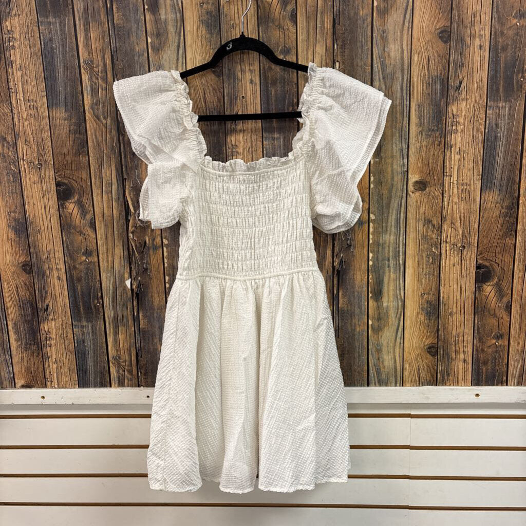 White Waffle Knit Ruffle Dress, Womens S
