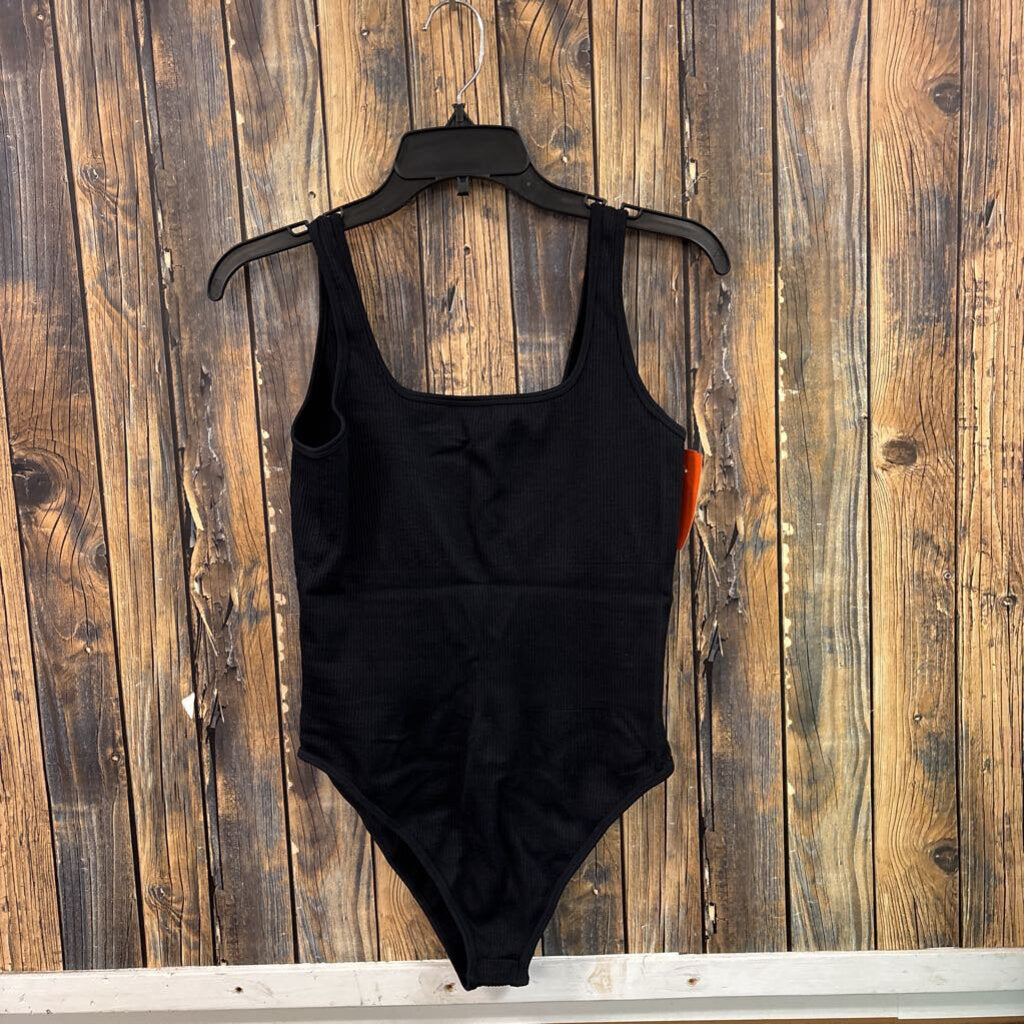 OQQ Black Ribbed Bodysuit, Womens L