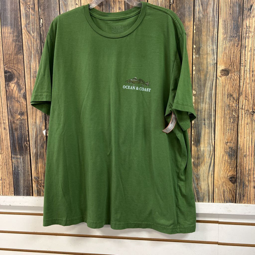 Ocean Coast Green Fish Tee, Mens XLT