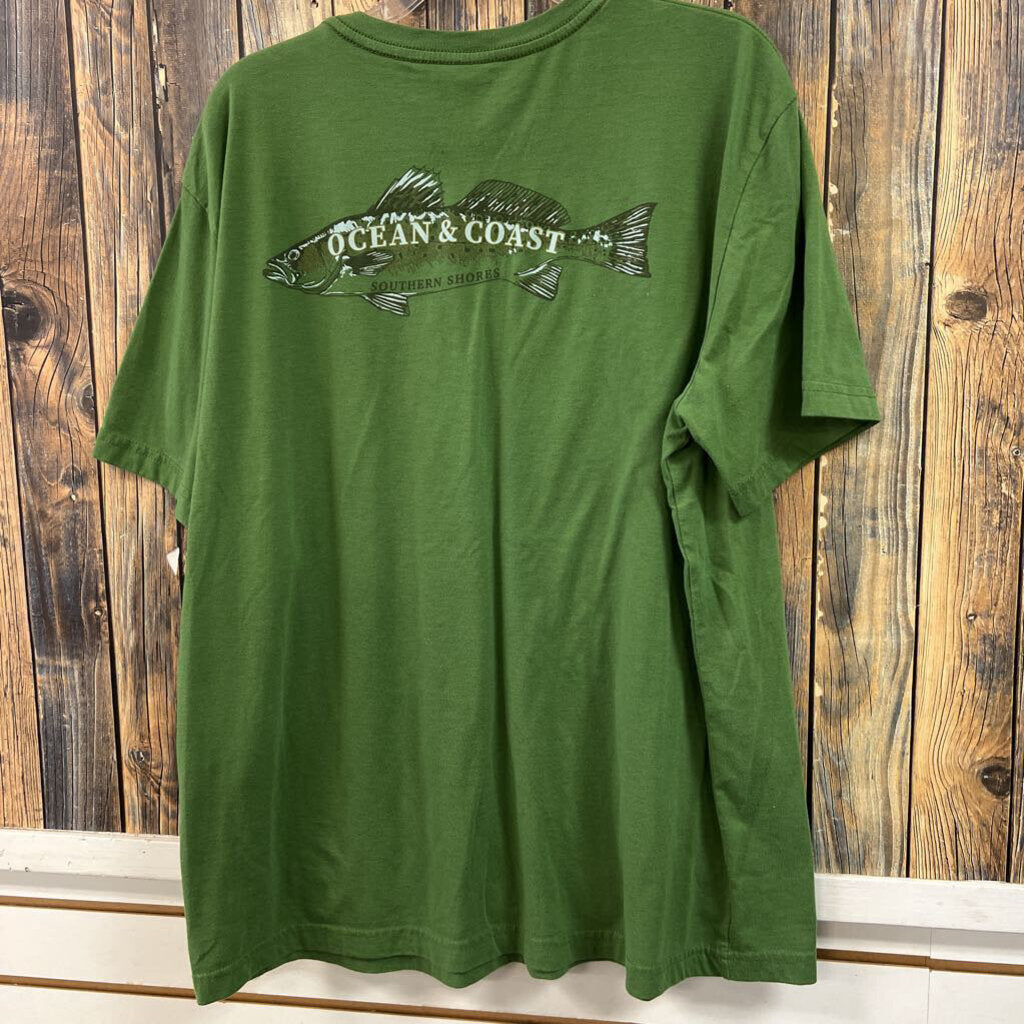 Ocean Coast Green Fish Tee, Mens XLT