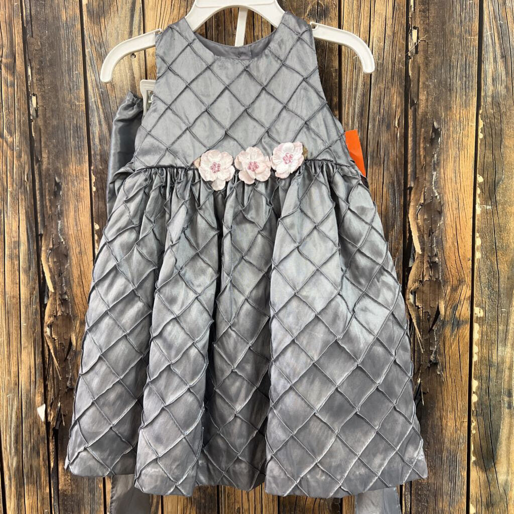 Grey Pleated Dress w/ Diaper Cover, Girls 12M